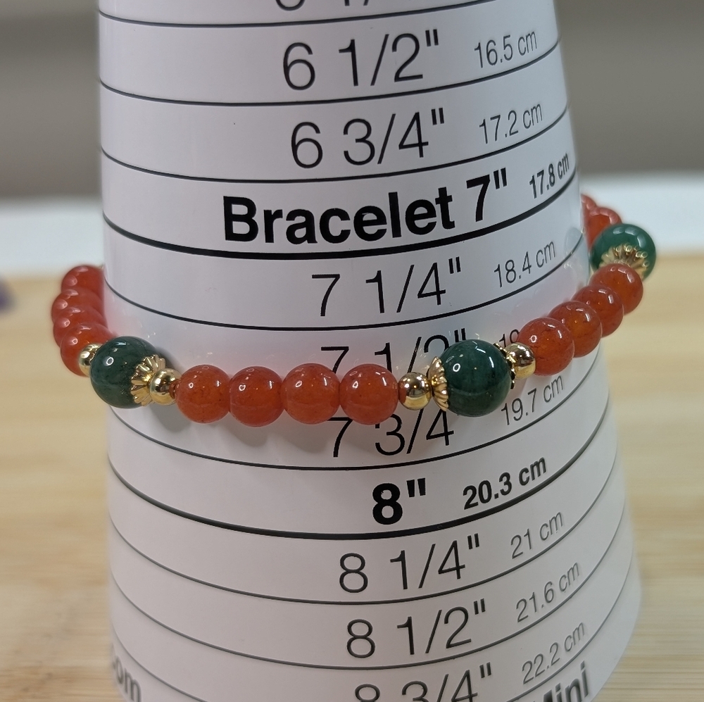 Carnelian & Moss Agate Gold Bracelet - Unique Artisan Jewelry - D082 - Picture 5 of 5
